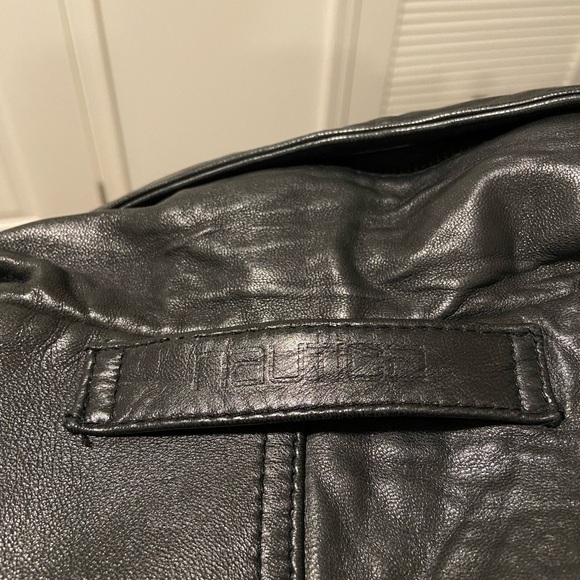 RARE Vintage Nautica genuine leather men’s black button‎ pocket zip jacket coat - Picture 10 of 14